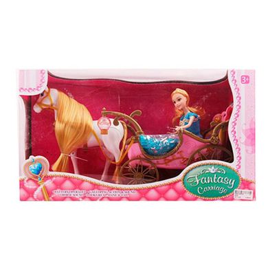 Фото товару Подарунковий набір Кукла з каретою і конем рожева ходить, 252A,  252A