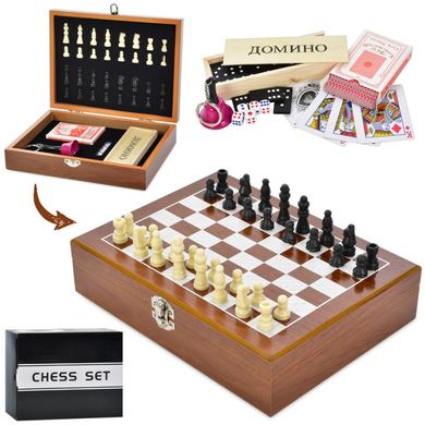 Фото товара - Набор Шахматы в коробке 3 в 1 + домино и карты,  XQ12096